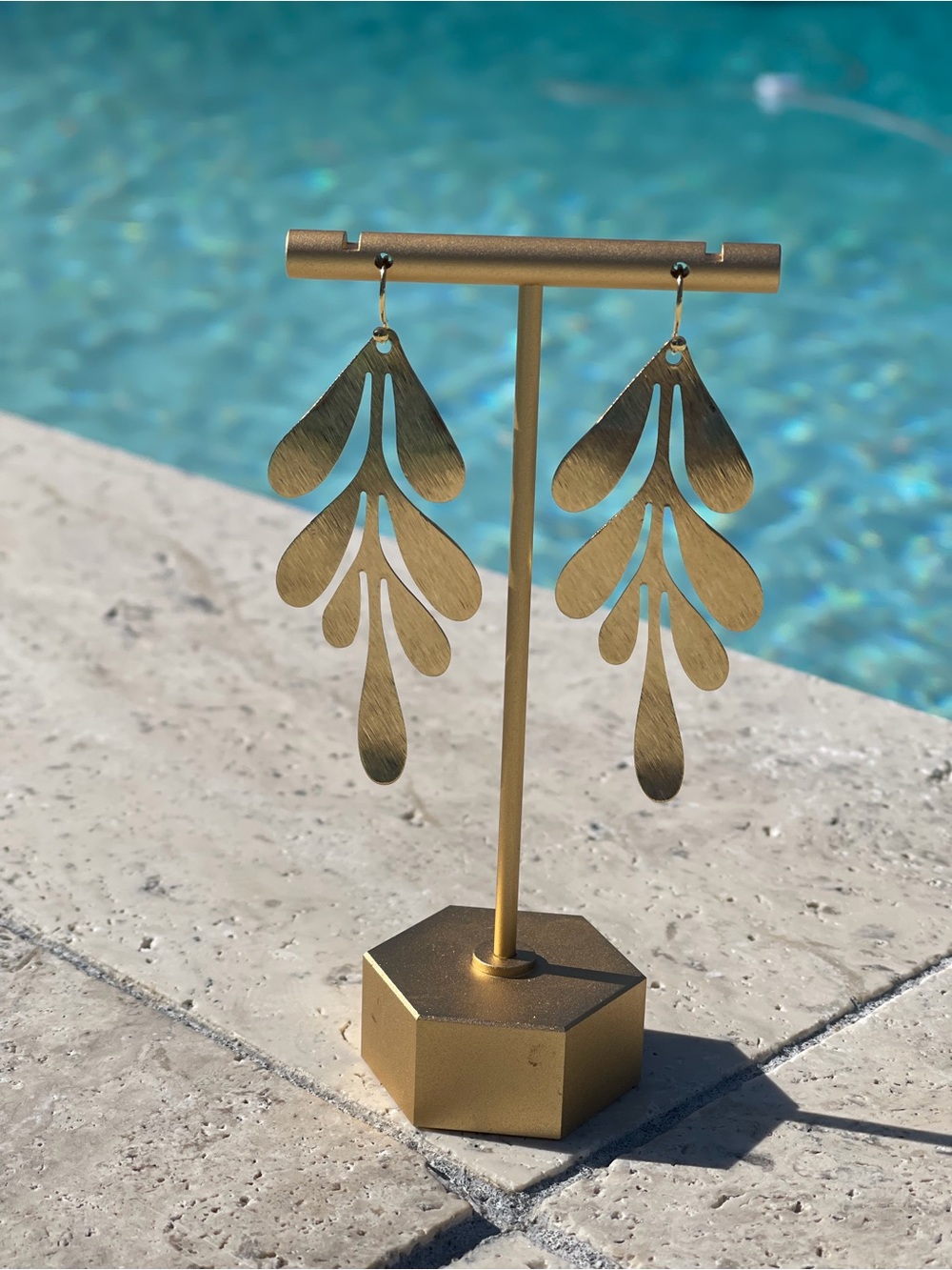 Mesa Blue Brushed Gold Leaf Drop Earrings